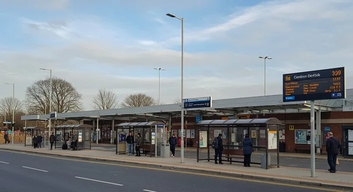 Cambridge Parkside coach station showing the departure point with clear signage
