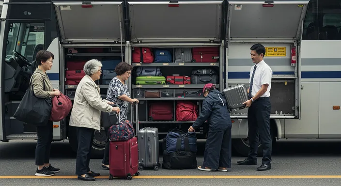 Coach luggage compartment showing ample storage space for suitcases and bags