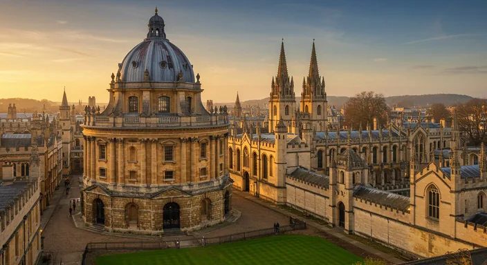 Oxford University dreaming spires golden sandstone buildings and tranquil quadrangles