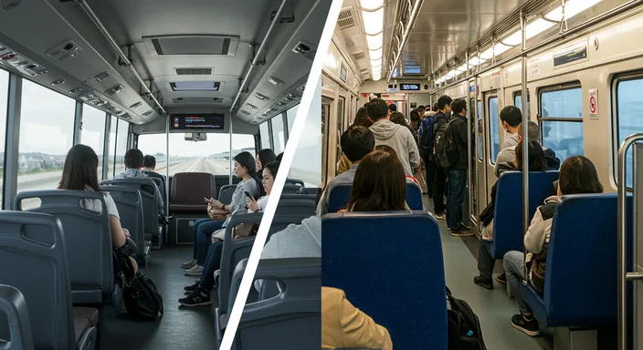 Comfortable airport coach compared with pricier alternatives for travel between airports