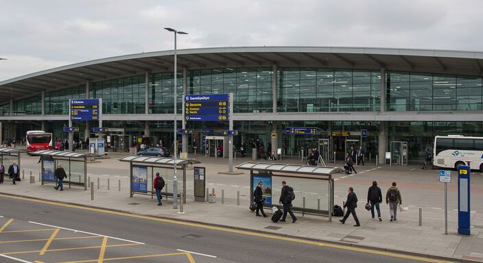 Cardiff Sophia Gardens Coach Station with cricket stadium and Millennium Bridge nearby